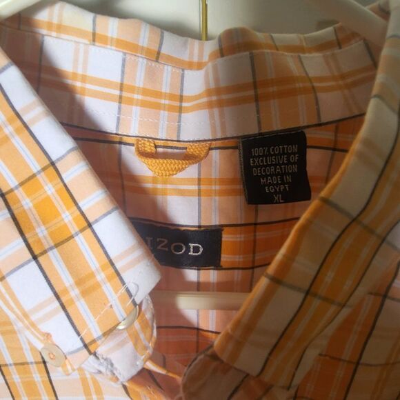 IZOD XL NWOT 100% cotton button down SS  Orange Grey - Picture 3 of 4